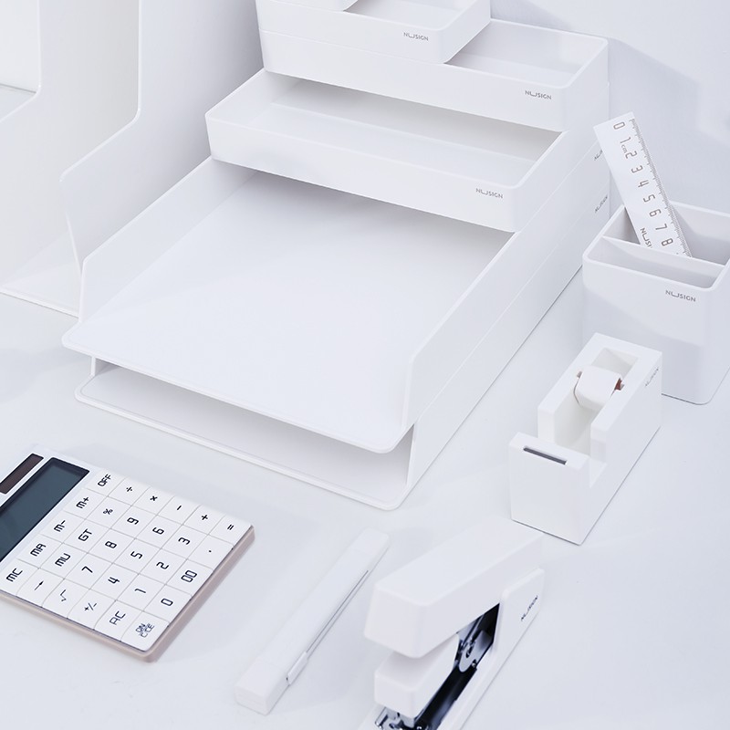 Set kệ văn phòng Nusign - gồm 13 sản phẩm có cắt băng dính - Màu trắng - 1 bộ - NS003