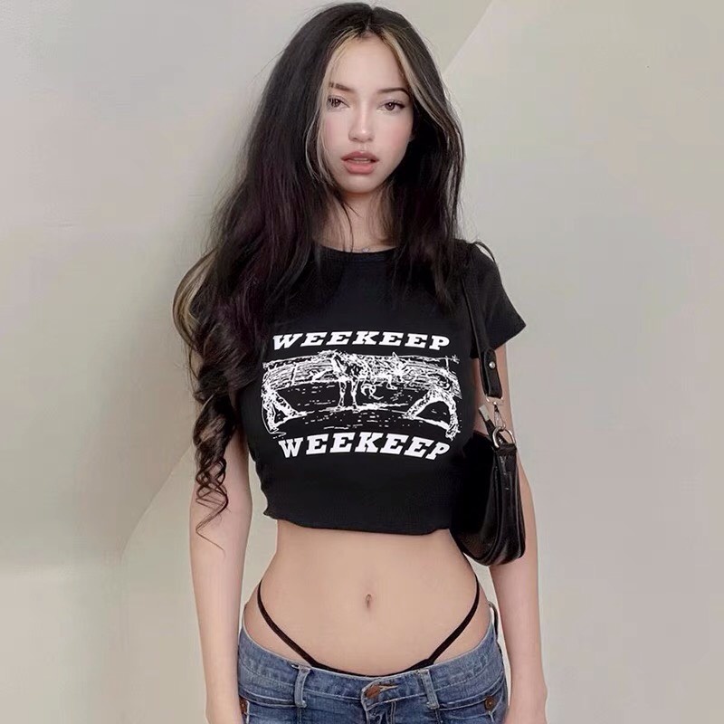 Áo croptop WEEKEEP tay ngắn QUINCLOTHES,áo thun nữ ngắn tay,croptop nữ ôm body