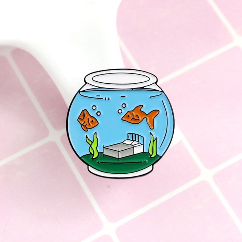 YOML✔Cute Goldfish Fish Tank Enamel Brooch Pin Lapel Denim Jeans Coat Badge Jewelry