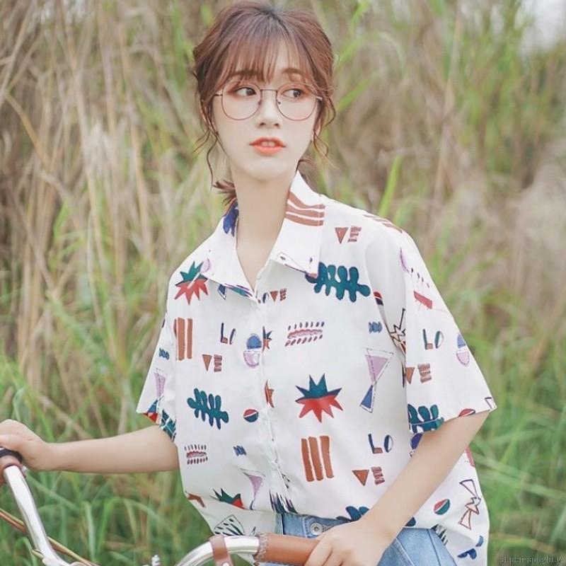 Áo sơ mi trắng in họa tiết hoạt hình phong cách Hàn Quốc cho nữ | BigBuy360 - bigbuy360.vn