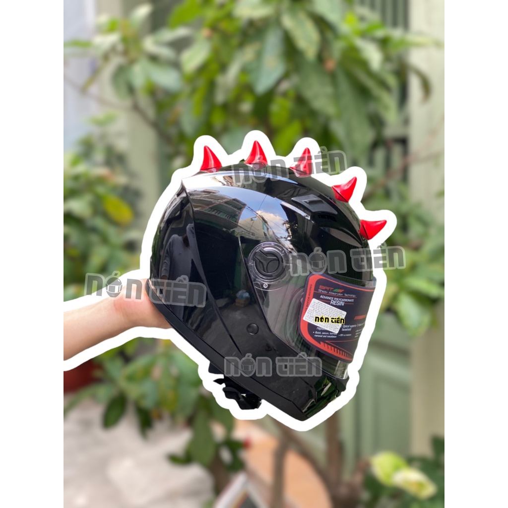 Mũ fullface AGU đen bóng combo lên sừng khủng long cute, combo giá rẻ, TẶNG KÈM TÚI RÚT CHÍNH HÃNG và BH 12 THÁNG