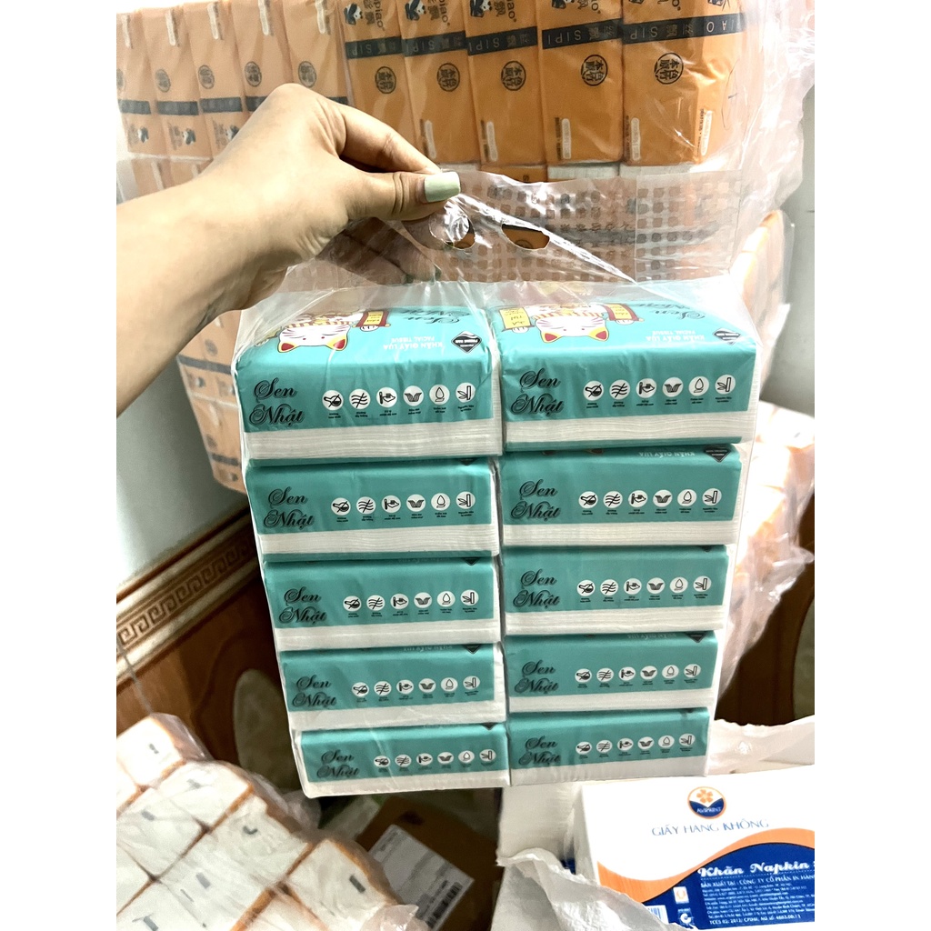 Giấy rút loại đẹp Sen Nhật mèo thần tài, giấy ăn 1 gói