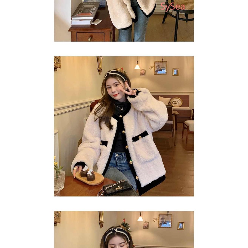 Áo khoác lông cừu tay dài dáng rộng thời trang mùa đông cho nữ