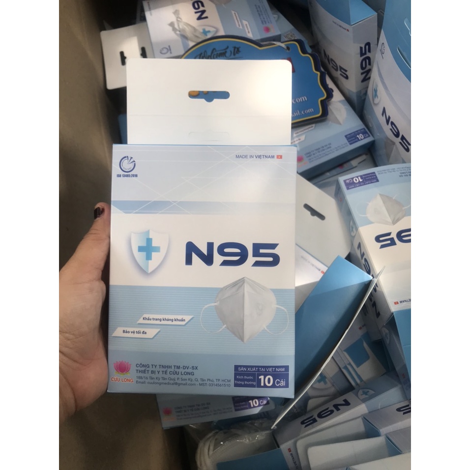 Khẩu trang n95 không  van cửu long (1hộp 10 cái)-MÀU  TRẮNG XÁM. | BigBuy360 - bigbuy360.vn
