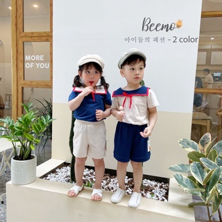 Set bộ trang phục Beemo phong cách học sinh Hàn Quốc cho bé trai, bé gái từ 1 đến 6 tuổi - 21B005