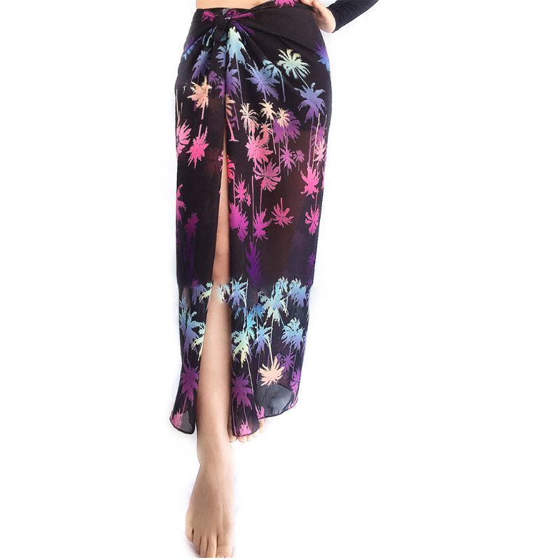 Mary Áo Khoác Bãi Biển Chiffon Dáng Dài In Họa Tiết Lá Dừa Nhiệt Đới Nhiều Màu Sắc Đa Năng Cho Nữ Swi