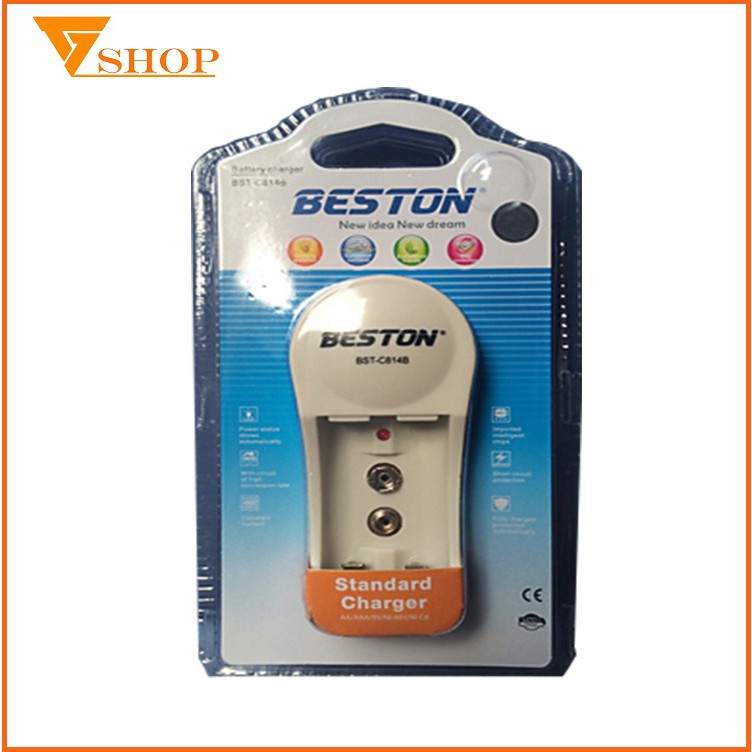 1 máy sạc beston 2 pin BST-C814B, máy sạc cho hai pin AA, AAA hoặc 1 pin 9V