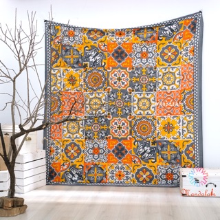 [NHẬP KHẨU ẤN ĐỘ XỊN] Khăn trang trí treo tường hoạ tiết ô gạch cổ điển 210cm x 240cm