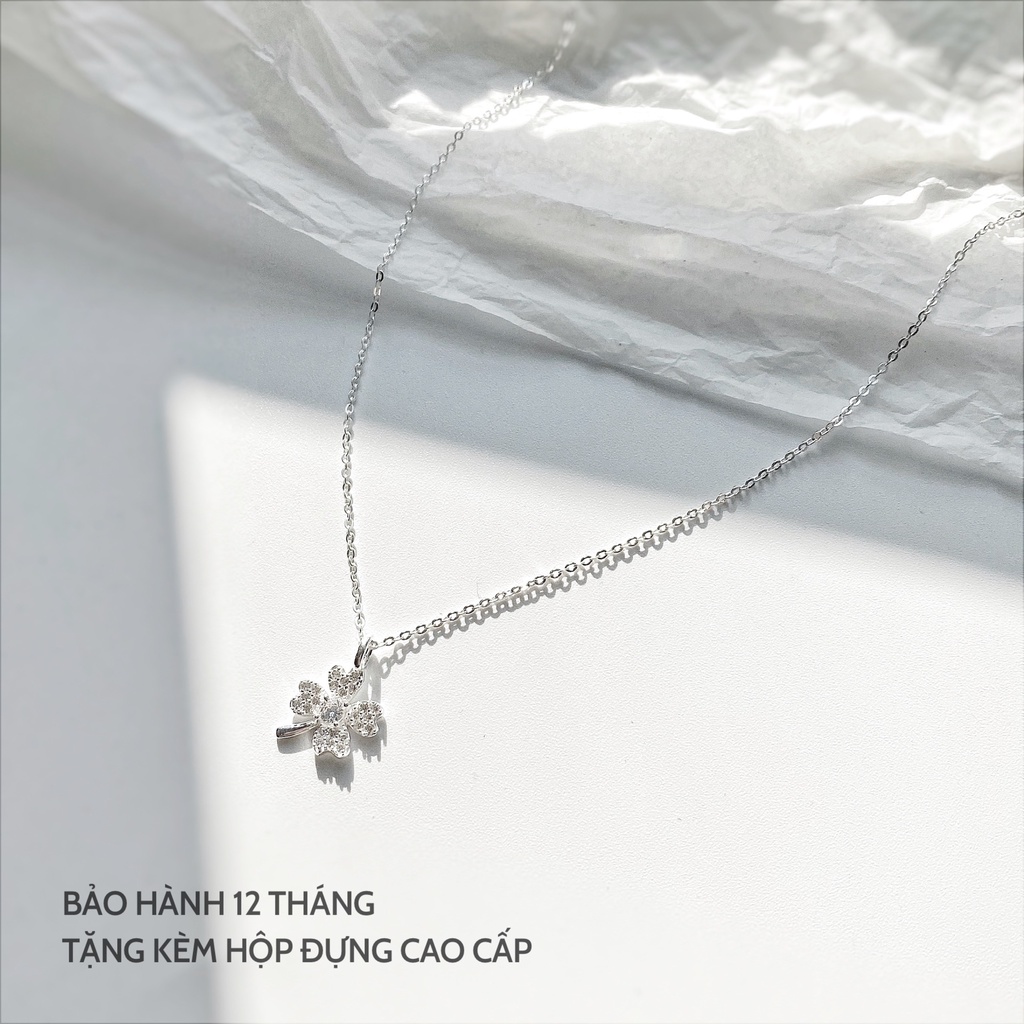 Dây chuyền bạc nữ Miuu Silver, vòng cổ cỏ 4 lá đính đá bạc 925