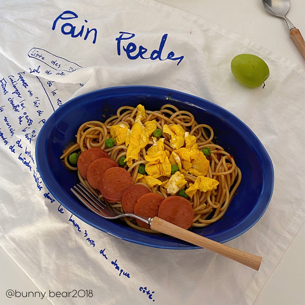 Đĩa sứ xanh ngọc elip phong cách Đông Âu sang trọng cao cấp