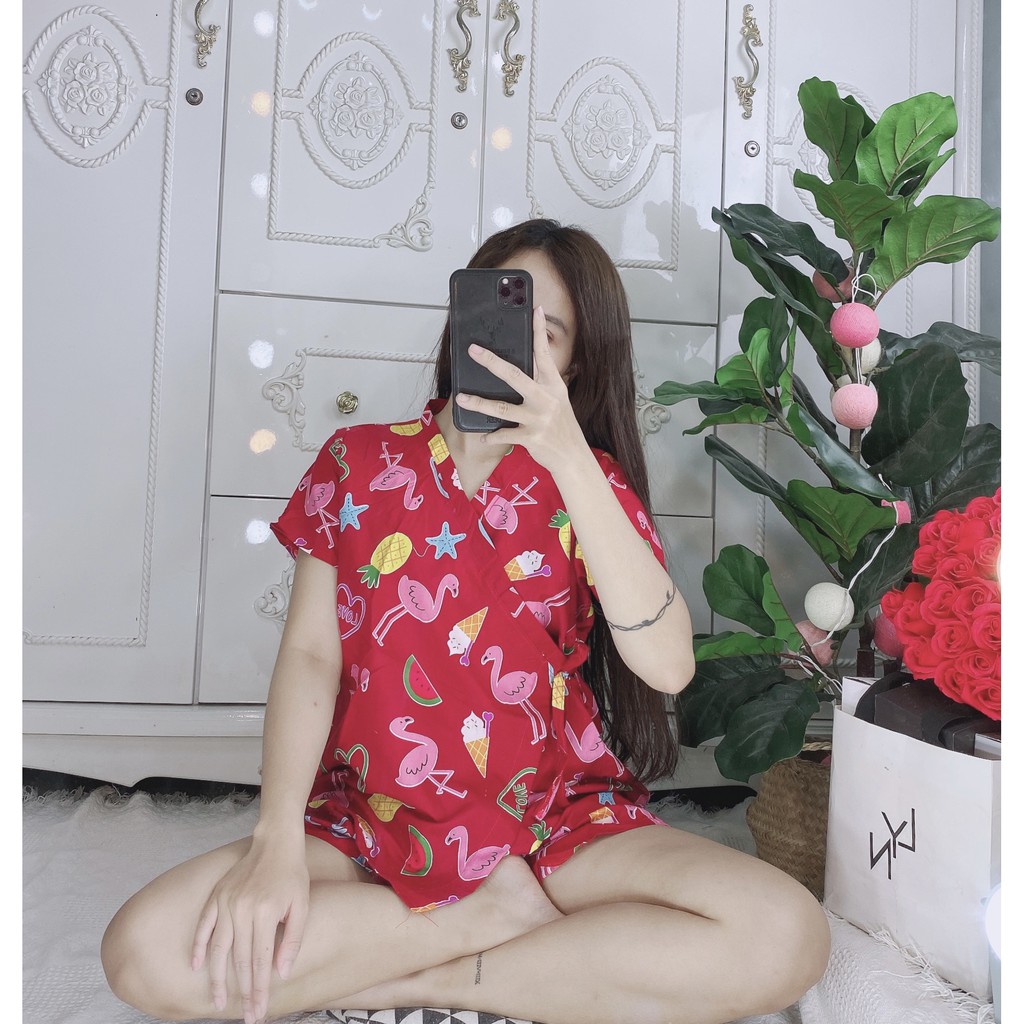 Bộ đồ ngủ, đồ bộ pijama lụa nữ mặc nhà kimono chất liệu kate thái chuẩn loại 1 freesezi