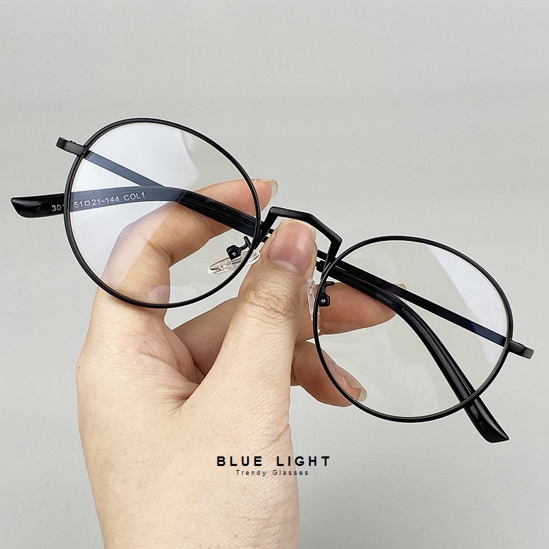Gọng Kính Cận, Kính Giả Cận Nam Nữ, Mắt Tròn Viền Dày Màu Bạc, Đen Hàn Quốc - BLUE LIGHT