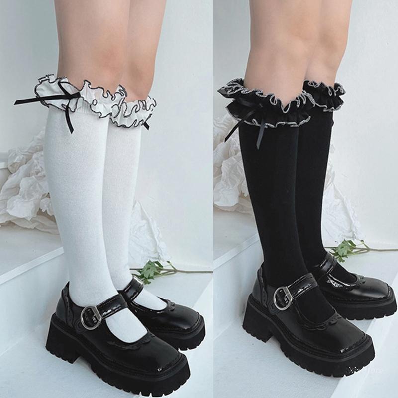 XIXI Vớ dài đến đầu gối màu sắc tương phản phong cách lolita xinh xắn cho nữ