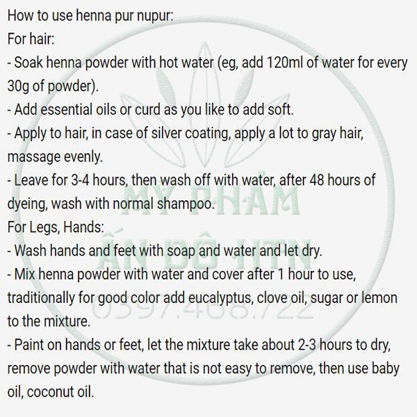 Bột lá nhuộm tóc henna nguyên chất 400g- Chuyên nhuộm phủ bạc - Nupur henna pure 400g