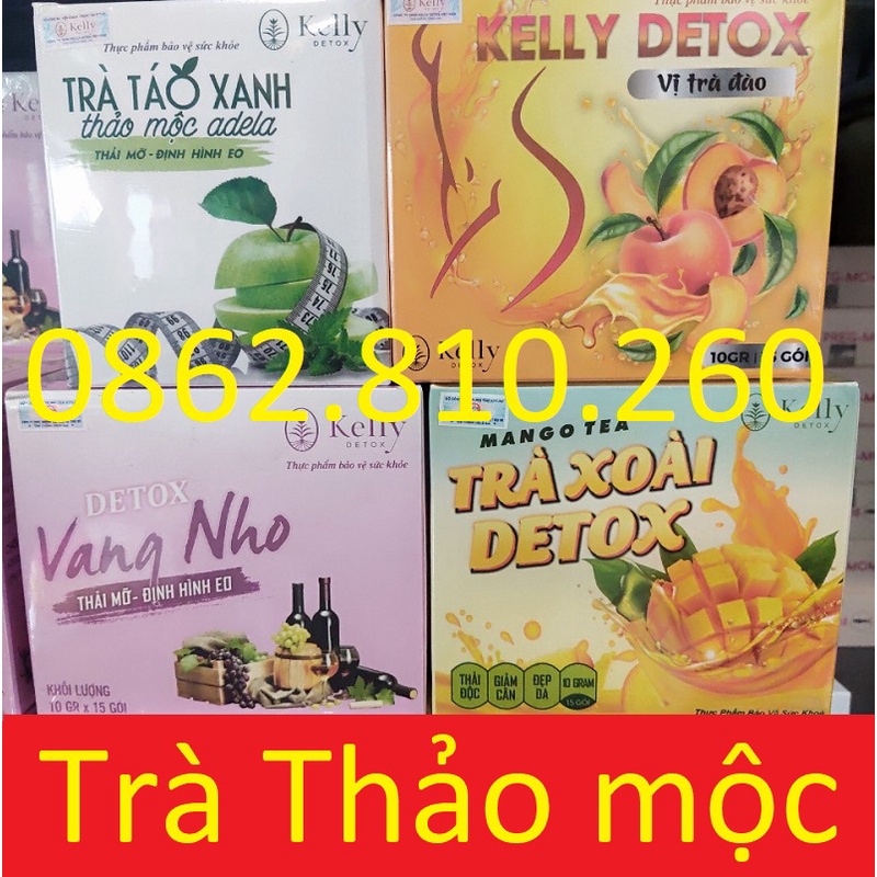 KELLY DETOX GIẢM CÂN VỊ TRÀ ĐÀO/XOÀI/VANG NHO/VẢI/TÁO XANH THẢO MỘC ADELA THẢI MỠ ĐỊNH HÌNH EO