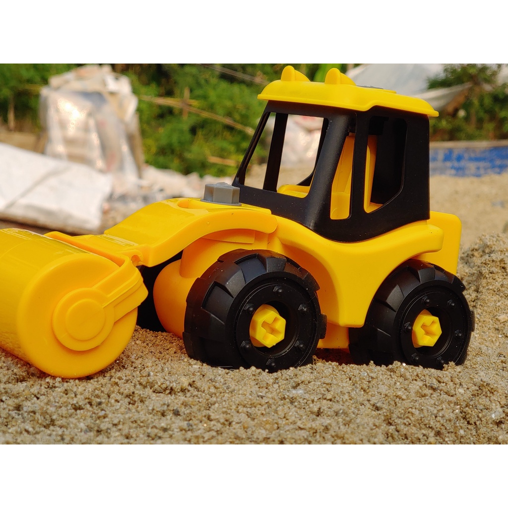 Đồ chơi ô tô cho bé trai mô hình xe công trình cho bé, xe lu, máy xúc, máy ủi kích thước 12cm*12cm có thể tháo lắp rời