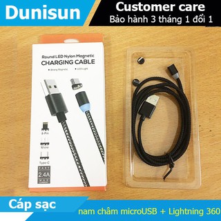 Cáp sạc từ hít nam châm 2 đầu Android và iPhone 360 độ dây dù,có LED