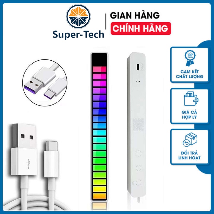 Thanh Đèn Led Cảm Biến Theo Nhịp Điệu Âm Thanh RGB Cao Cấp 32 Triệu Màu, Pin Sạc, Chất Liệu Aluminum, Có APP Điều Khiển