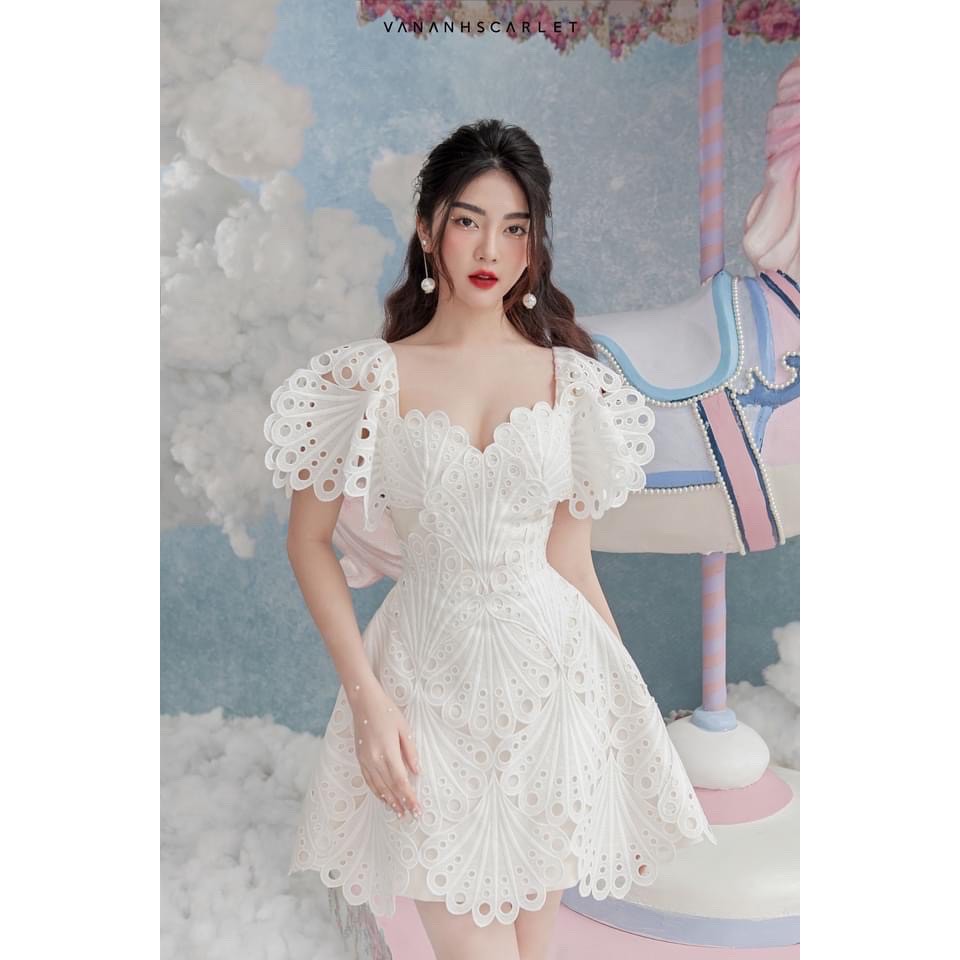 Đầm ren quạt chữ A kèm ẢNH THẬT