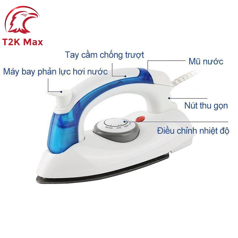 Bàn là ủi mini hơi nước Travel Iron HT258B gấp gọn cầm tay du lịch tiện lợi - T2K Max