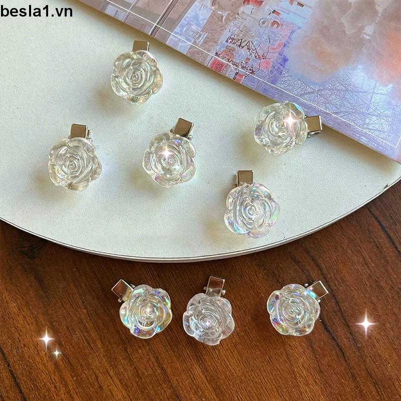 Kẹp tóc hình hoa hồng màu trắng phong cách Hàn Quốc thanh lịch