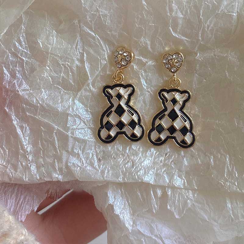 Bông Tai Mạ Bạc 2022 925 Đính Đá Hình Gấu Trắng Đen Sang Trọng