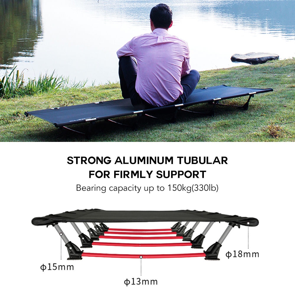 Portable Foldable Camping Cot Single Person Outdoor Folding Bed 330LB Bearing Weight Compact for Outdoor Hiking Backpack