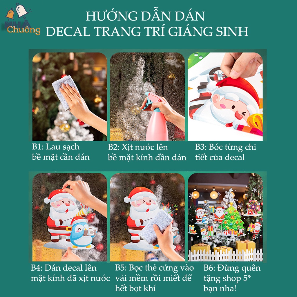Decal Trang Trí Giáng Sinh, Decal Noel 2024 Nhiều Mẫu Dán Cửa Kính Không Để Lại Keo