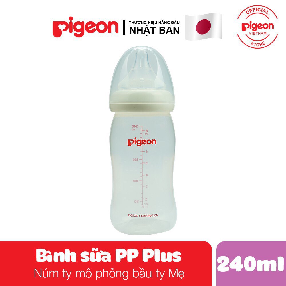 COMBO Bình sữa cổ rộng Pigeon nhựa PP 160ml - 240ml - 330ml Tặng 1 chai GEL Rữa tay KST 50ML