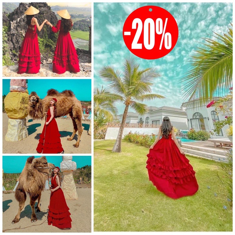 [FREESHIP] Đầm maxi đỏ chân bèo