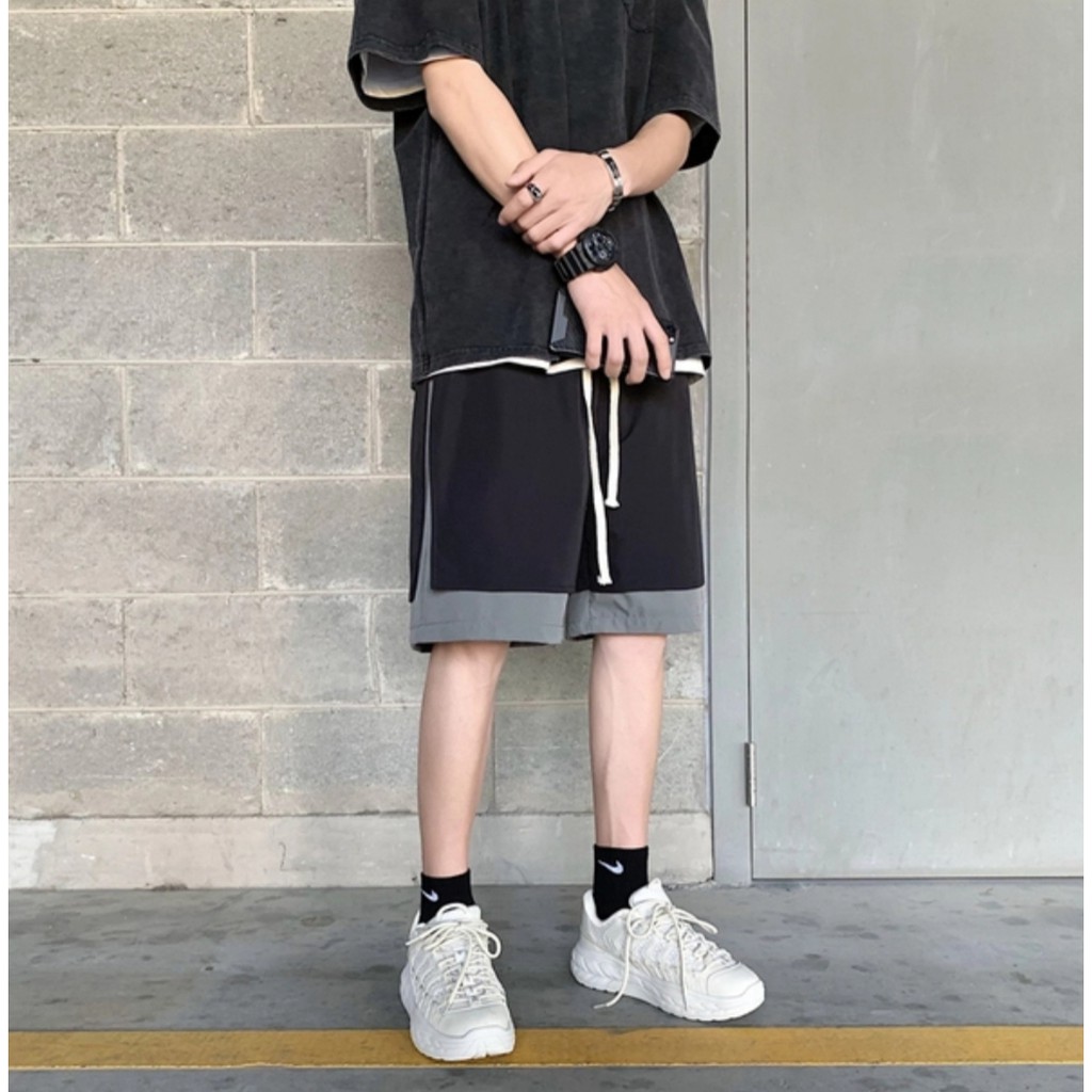 Quần short dù phối layer - ẢNH THẬT
