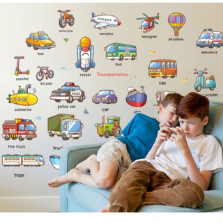 Decal  Dán Tường Phương Tiện Giao Thông Chữ Tiếng Anh Khổ 75*118cm