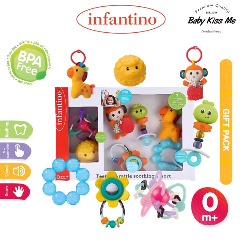 Set 7 Đồ Chơi Kỹ Năng Gặm Nướu Lục Lạc Cho Bé Infantino