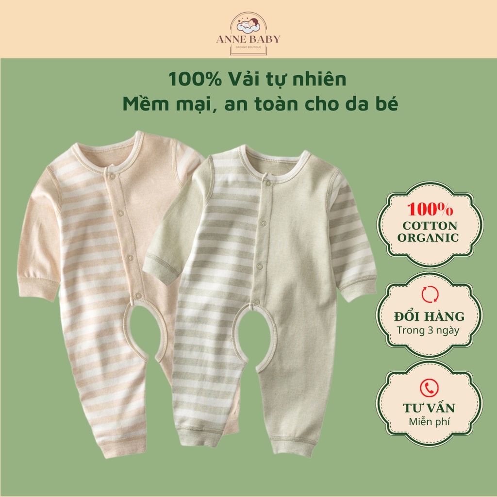 Bodysuit Mùa Hè Cho Bé Trai Bé Gái 0-2 Tuổi Cotton Organic Kẻ Sọc, Body Dài Tay Cho Bé Hữu Cơ Tự Nhiên