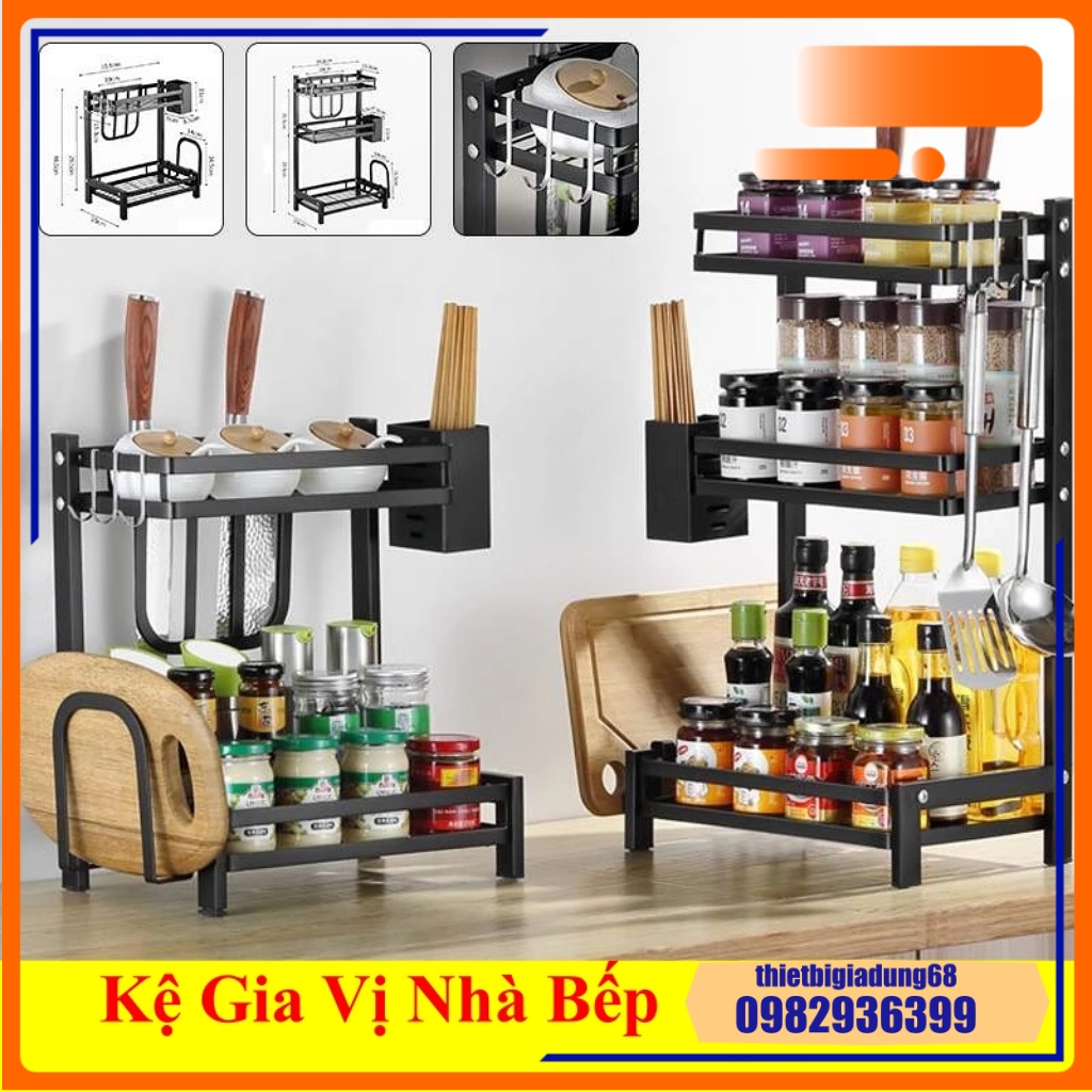 Kệ Gia Vị Nhà Bếp Thông Minh Đa Năng Cao Cấp Không Gỉ Có Ống Đựng Đũa, Giá Cài Dao Thớt, Bền Đẹp Tiện Lợi