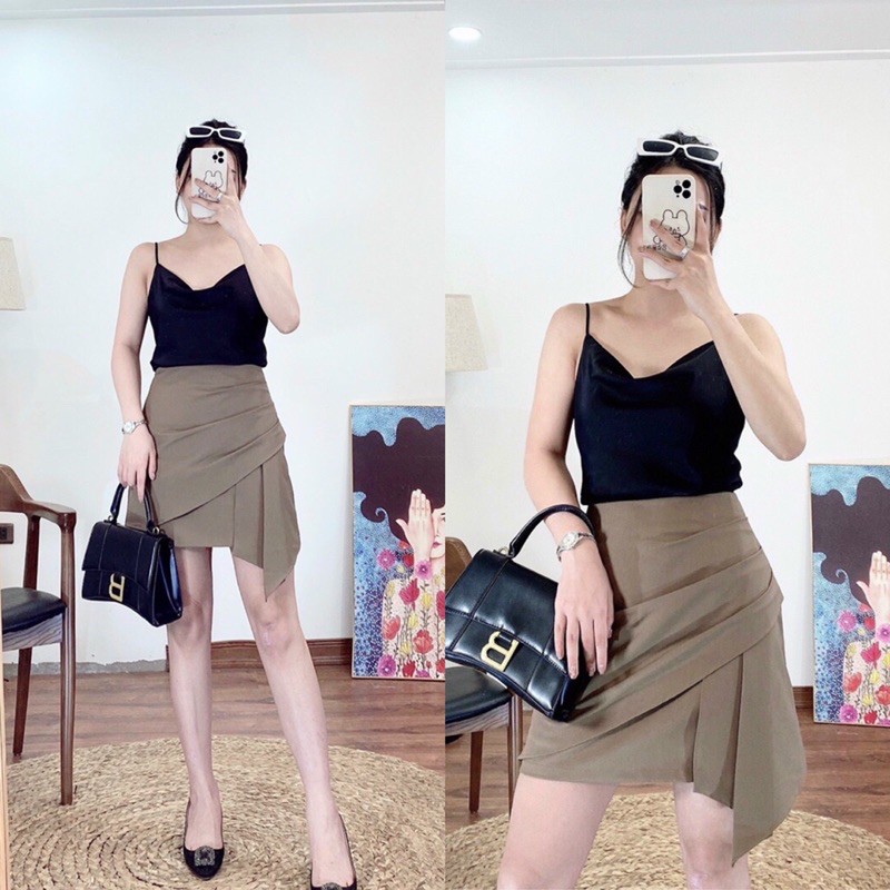 Chân váy vạt chéo xếp zara (Freesize &lt; 55kg) - Chân váy 2 lớp có túi