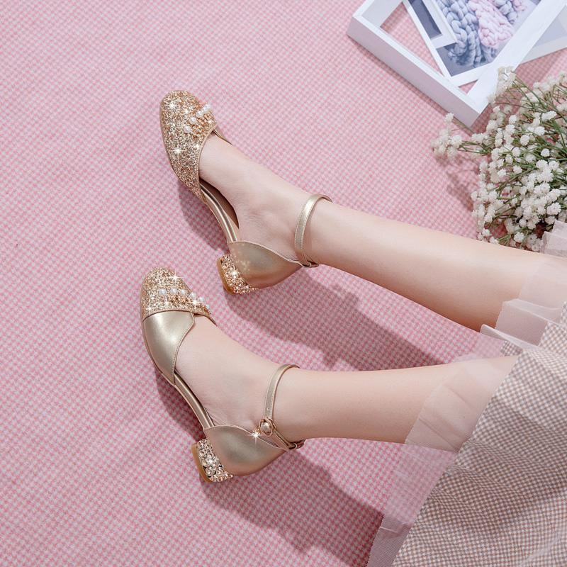 Giày Cao Gót Da Đính Pha Lê Thời Trang Mùa Hè Xinh Xắn Cho Bé Gái