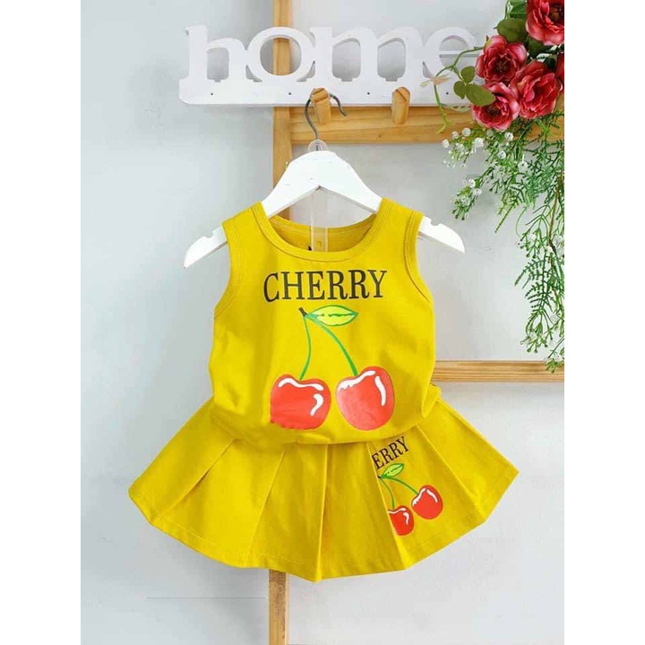 [HOT] SET ÁO KÈM CHÂN VÁY XÒE IN HÌNH QUẢ CHERRY CHẤT COTTON MỀM MÁT SIÊU CƯNG CHO BÉ 8-18KG. VIDEO THẬT. BIBO BABY SHOP