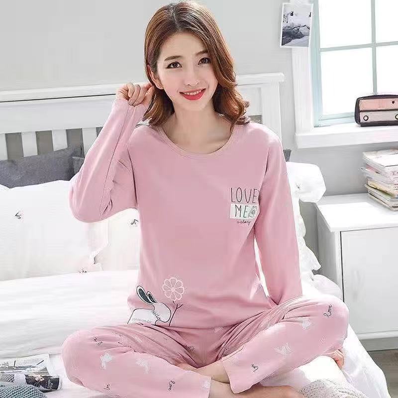 Bộ đồ ngủ tay dài 100% cotton in họa tiết hoạt hình ngọt ngào thời trang xuân thu cho nữ