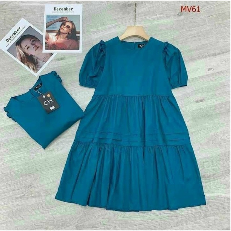 Đầm bầu, váy bầu thiết kề, màu xanh hot hit sang chảnh, chất đũi hàn mát lịm, Freesize dưới 70kg