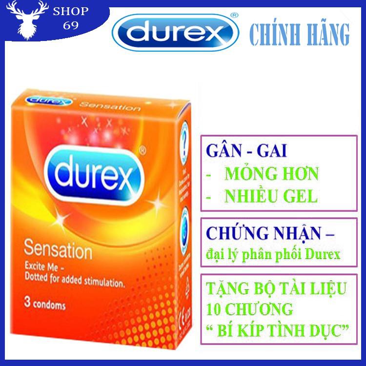 (MỎNG HƠN – NHIỀU GAI HƠN) KHIẾN NÀNG ĐÊ MÊ Bao cao su Durex Sensation có Gai và mỏng hơn (Số lượng 3 cái/ 1 hộp bcs)