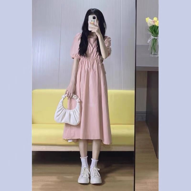 Đầm tay phồng thiết kế chiết eo ngọt ngào phong cách Retro thời trang