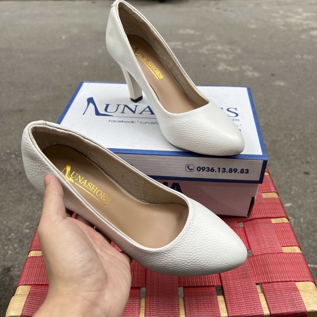 Giày cao gót nữ 7p gót nhọn mũi tròn da bò mềm êm chân LUNASHOES 9047 bảo hành 2 năm ảnh thật chụp tại cửa hàng