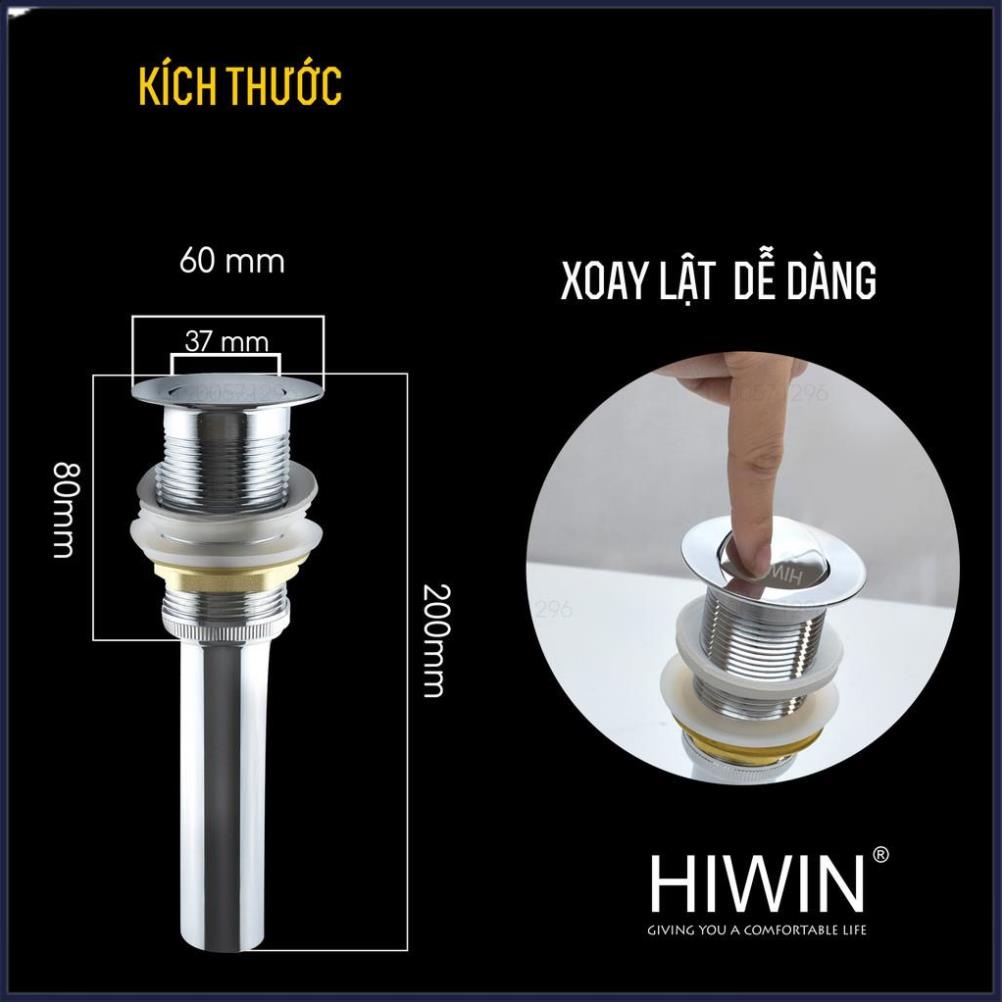 Bộ xả lavabo, xiphong chậu rửa mặt nắp lật đồng mặt gương không có lỗ chống tràn HIWIN PG-3027