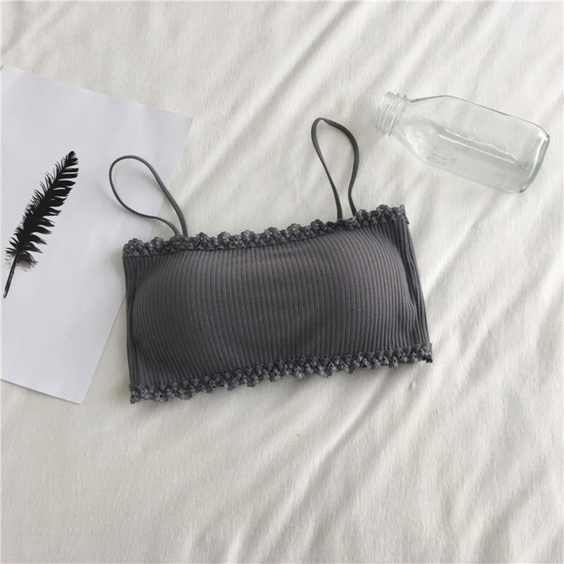 Yoi Áo Lót Ống Dây Spaghetti Có Đệm Ngực Dệt Kim Viền Ren Gợn Sóng Không Gọng Cho Nữ