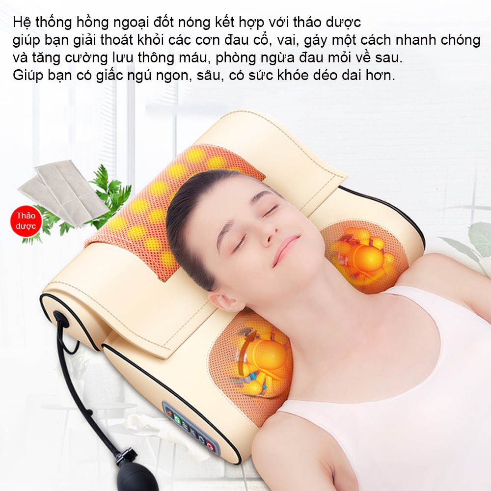 Gối massage Hồng ngoại kép đốt nóng kết hợp thảo dược