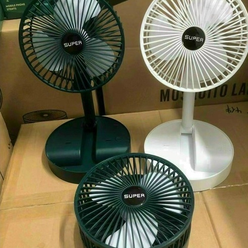 Quạt Tích Điện SUPER Gấp Gọn, Quạt Mini Để Bàn Xoay 180 Độ, 3 Tốc Độ Gió, Cổng Sạc USB