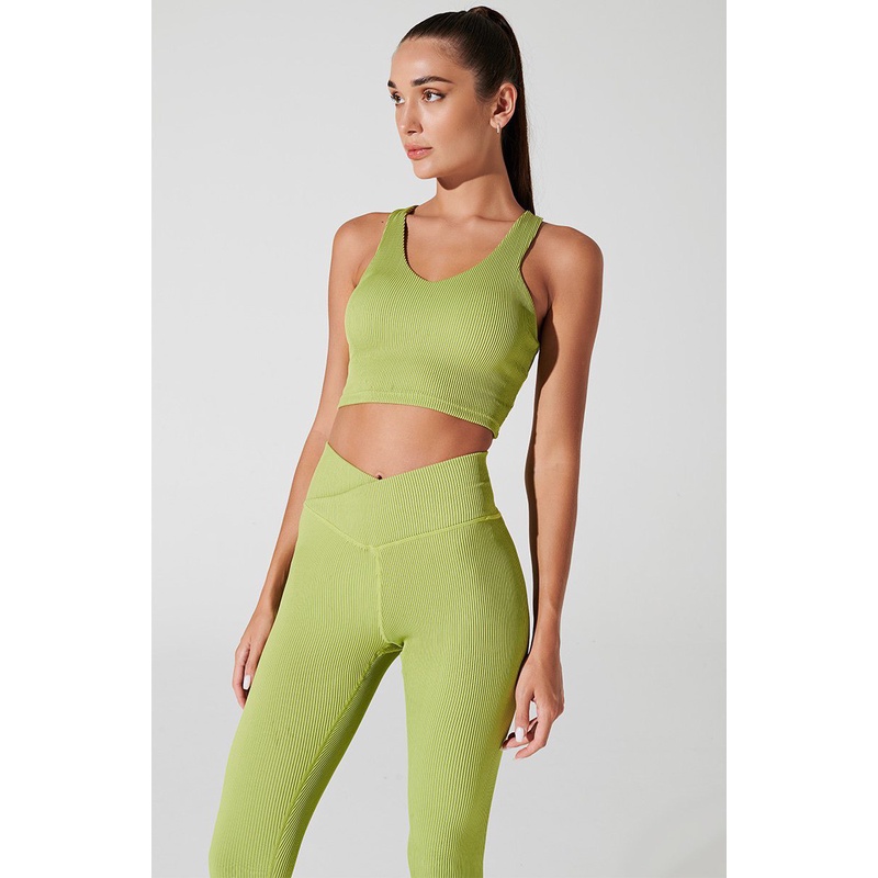 OLABEN Quần tập yoga gym lưng V Bondi Ribbed Legging Green Smoke