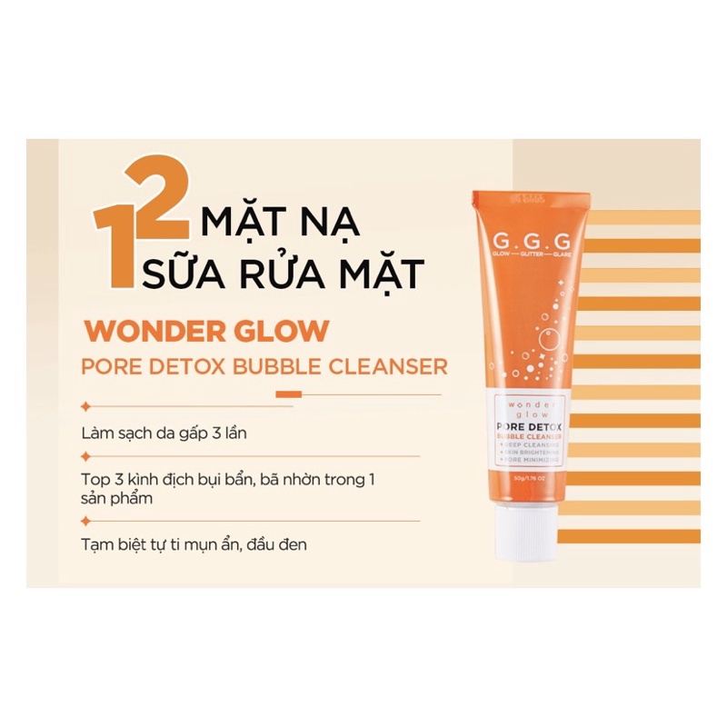 SRM + MẶT NẠ ĐẤT SÉT + DETOX SỦI BỌT OXY SÁNG DA, SẠCH CÁC LOẠI  MỤN G.G.G WONDER GLOW PORE DETOX BUBBLE CLEANSER
