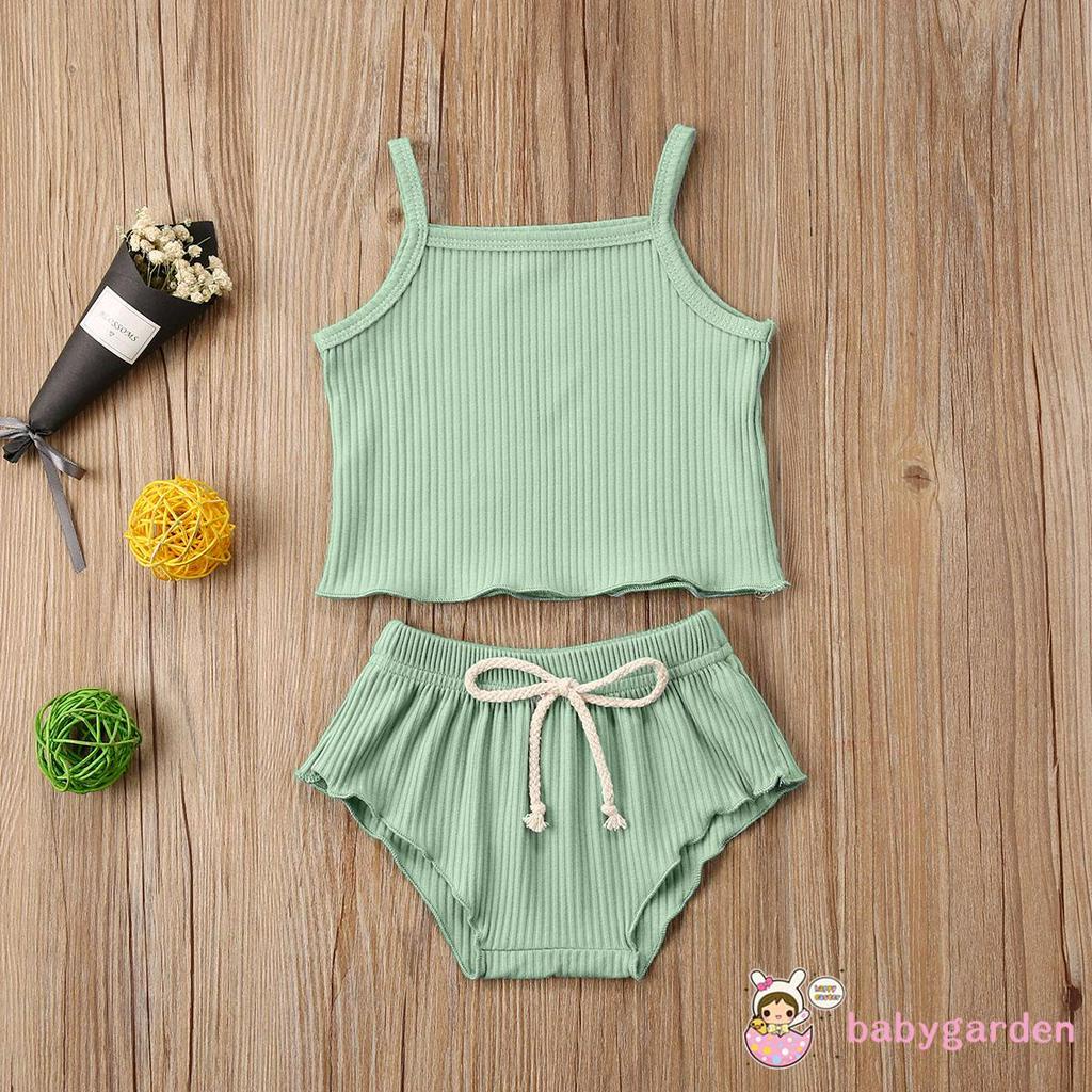 Set áo 2 dây + quần short kẻ sọc dành cho bé gái